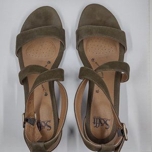 SOFFT Olive Green Genuine Real Leather Suede Strappy Sandals Wedges Shoes 9